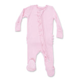 Angel Dear 2 Way Zipper Ribbed Ruffle Footie ~ Romance Rose