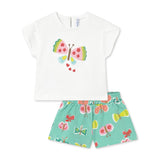 Mayoral Baby Girl 3D Butterfly Top & Printed Shorts Set ~ White/Turquoise