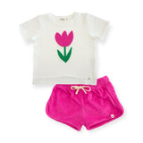 Oh Baby! Tulip Raw Edge Tee & Terry Track Shorts Set ~ Cotton Candy