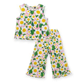 Petite Hailey Printed Pleated Top & Pants Set 7-12 ~ Daisies/Pink