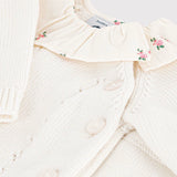 Petit Bateau Knit Sweater w/ Ruffle & Pants Set ~ White
