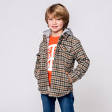 Appaman Boys Glen Hooded Flannel Shirt ~ Beige/Teal Check