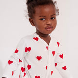 Petit Bateau Front Snap Heart Print Footie ~ White/Red