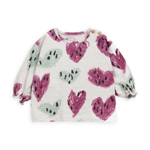 Play Up Baby Heart Print l/s T-Shirt & Corduroy Dress Set ~ Taupe/Sage
