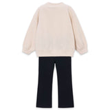 Mayoral Girls Crystal Embellished Dog Sweatshirt & Flare Leggings Set 7-12 ~ Natural/Black