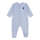 Petit Bateau Front Snap Velour Footie w/ Heart Detail ~ Blue