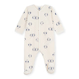 Petit Bateau Front Snap Penguin Print Brushed Fleece Footie ~ White Multi