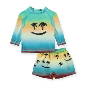 Molo Baby Nemo l/s Rashgaurd & Newton Swim Trunks ~ Palm Spray Face