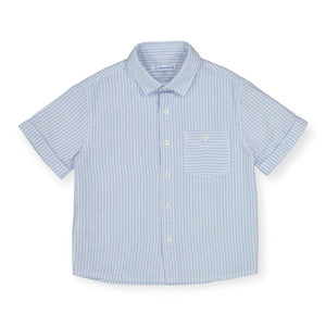 Mayoral Boys s/s Striped Button Down Shirt ~ Powder Blue/White