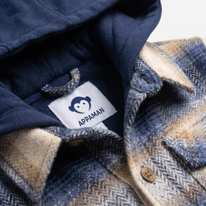 Appaman Boys Glen Hooded Flannel Shirt ~ Blue Herringbone Plaid