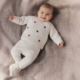 Petit Bateau Knit Heart Sweater & Pants Set ~ White/Red