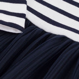 Petit Bateau Baby Bi-material Striped l/s Dress w/ Tulle ~ White/Navy