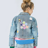 Hannah Banana Vintage Jean Jacket w/ Sequin Patches ~ Stonewash