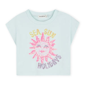 Billieblush Sequin Sun Graphic Boxy s/s T-shirt 7-12 ~ Sea Green