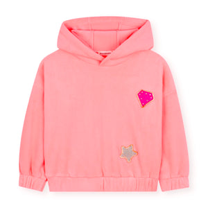 Billieblush Girls Ribbed Velour Hoodie & Wide Leg Sweatpants w/ Patches Set ~ Peach