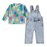 Molo Baby Eloy Tee & Spark Denim Overalls Set ~ Happy Balloons/Blast Blue