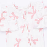 Angel Dear 2 Way Zipper Ribbed Frill Sleeve Footie ~ Pretty Bows