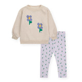 Bobo Choses Baby Pansy Flower Sweatshirt & Printed Leggings Set ~ Beige/Lavender