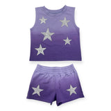 MIA New York Ombre Sleeveless Sweatshirt & Shorts Set ~ Stars/Purple