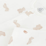 Petit Bateau Front Snap Teddy Bear Print Footie ~ White/Beige