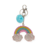 Bari Lynn Crystalized Keychain w/ Fur Puff ~ Rainbow Clouds