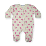 Little Mish Hearts Ribbed Zip Footie ~ Sand/Pink