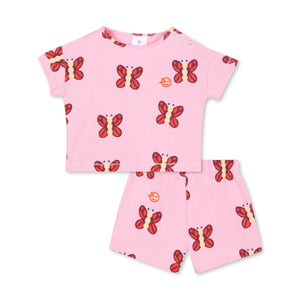 Wynken Baby Mini Bon Bon Butterfly Print Tee & Shorts set ~ Candy