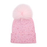 Bari Lynn Fully Crystallized Hat w/ Fur Pom