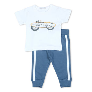 Little Mish Baby Boy Surf Graphic Top & Pants Set ~ White/Blue