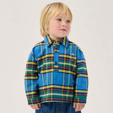 Bobo Choses Baby Plaid Woven Shirt & BC Quilted Sweatpants Set ~ Blue/Khaki