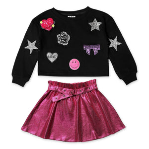 MIA New York Icon Sweatshirt & Moto Skirt Set 7-12 ~ Black/Pink