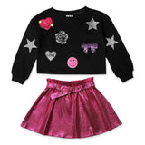 MIA New York Icon Sweatshirt & Moto Skirt Set ~ Black/Pink