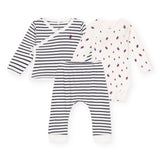 Petit Bateau Striped Cardigan, Boat Print Onesie & Pants Set ~ White/Navy