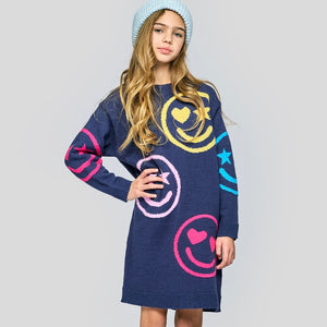 Hannah Banana Emoji Knit Dress ~ Navy Multi