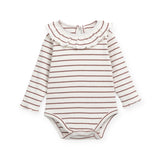 Play Up Baby Striped Ruffle Collar Onesie & Denim Dress Set ~ Ecru/Brown/Blue