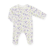 Coccoli Cotton-Modal Printed Zip Footie ~ Violets/Cream