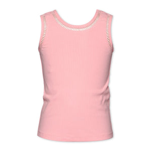 Hannah Banana Ribbed Embroidered Trim Tank Top 7-12 ~ Coral