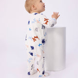 Petit Bateau Front Snap Dogs Print Footie ~ White Multi
