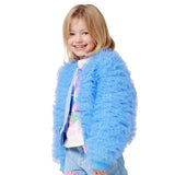 Billieblush Girls Mesh Ruffle Bomber Jacket ~ Pale Blue