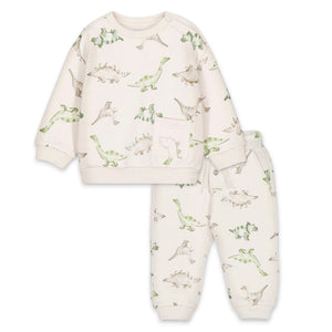 Mayoral Baby Boy Dinos Print Sweatshirt & Sweatpants Set ~ Light Taupe