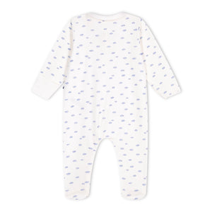 Petit Bateau Front Zip Cloud Print Footie w/ Collar ~ White/Blue