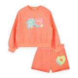 Billieblush Hashtag Heart Sweatshirt & Shorts Set 7-12 ~ Fluorescent Coral