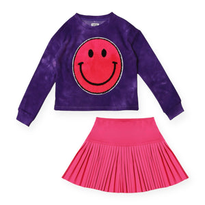 MIA New York Smile Sweatshirt & Pleated Skirt Set 7-12 ~ Purple/Pink