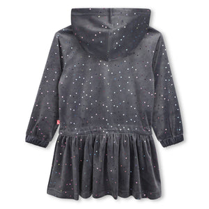 Billieblush Embellished Velvet l/s Hooded Dress ~ Charcoal