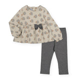 Mayoral Baby Girl Hedgehog Print Top & Leggings Set ~ Beige/Charcoal