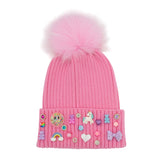 Bari Lynn Fun Charm & Jewel Cuff Hat w/ Fur Pom ~ Bubblegum