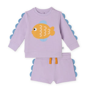 Stella McCartney Baby Girl Fish Graphic Scalloped Sweatshirt & Shorts Set ~ Purple