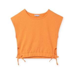 Mayoral Girls Side Tie Waffle Top & Shorts Set 7-12 ~ Pumpkin