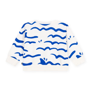 Petit Bateau Baby Waves Print Sweatshirt ~ White/Blue
