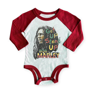 Rowdy Sprout Bob Marley Get Up Raglan l/s Onesie ~ White/Red